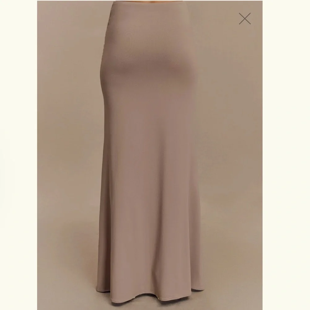 (SOLD) Meshki ~ Jules ~ Recycled Nylon And Mesh Maxi Skirt - Taupe - Picture 2 of 10